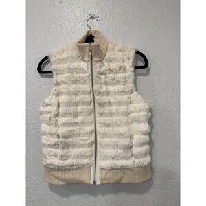 St.John Rabbit  by marie grey Fur Vest Full Zip Silk Lined Lamb Leather Trim
